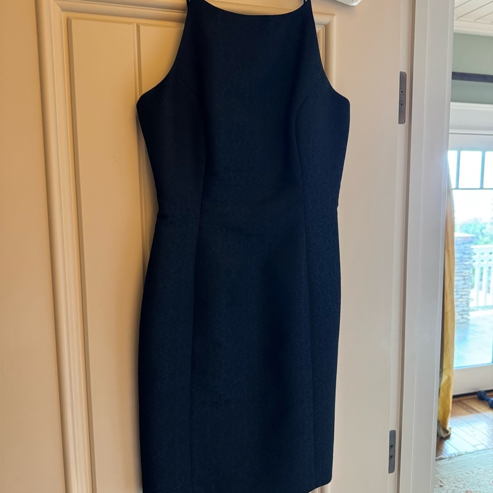 Elegant Navy Jacquard Sleeveless Dress
